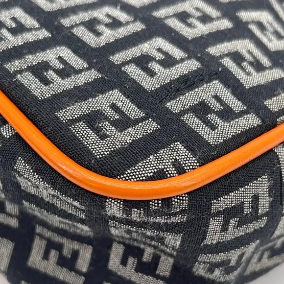 New Auth Fendi zucchino Monogram mini hobo Shoulder Bag orange black logo canvas - Picture 12 of 16